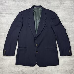 Pierre Cardin 44R Blazer Jacket Navy Blue Vintage Wool 2-Button Single Breasted